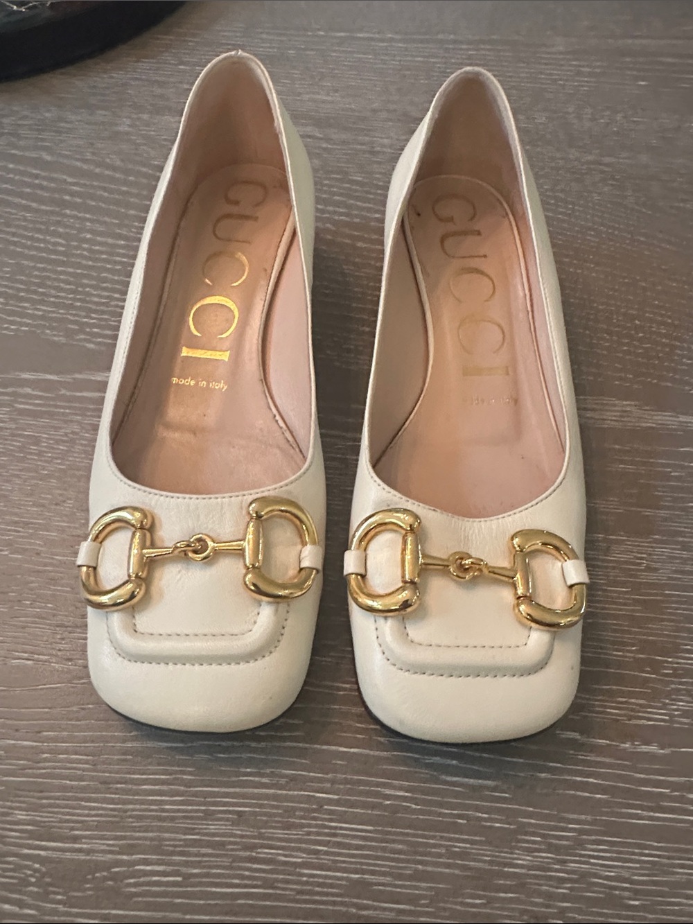 Gucci Cream Leather Horsebit Loafers